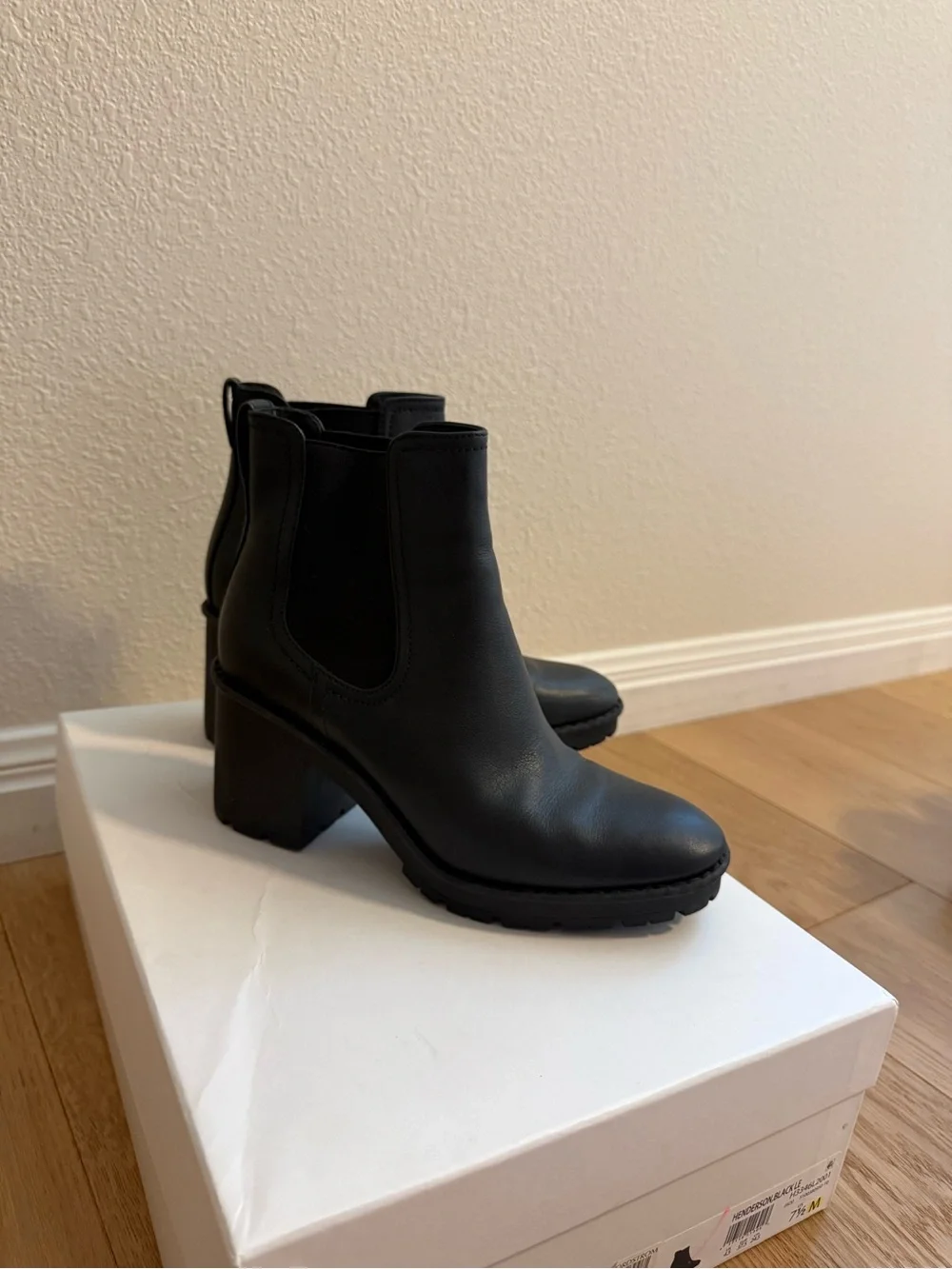 Vince Black Leather Chelsea Ankle Boots with Lug Sole